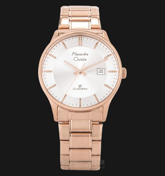 Alexandre Christie Classic AC 8452 MD BRGSL Men Silver Dial Rose Gold Stainless Steel Strap