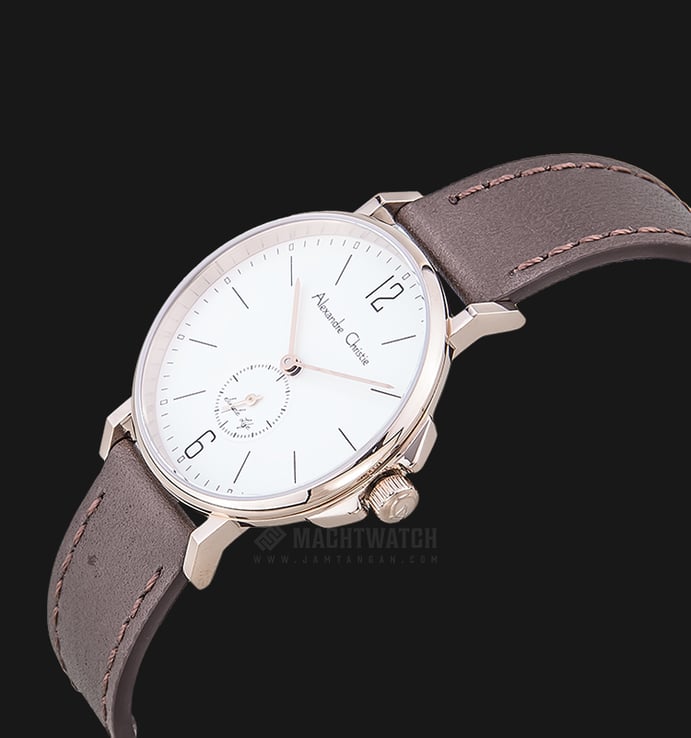 Alexandre Christie Simple Life AC 8458 LS LCGSL Ladies White Dial Brown Leather Strap