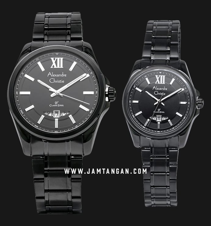 Alexandre Christie AC 8473 BIPBA Classic Steel Couple Black Dial Black Stainless Steel Strap