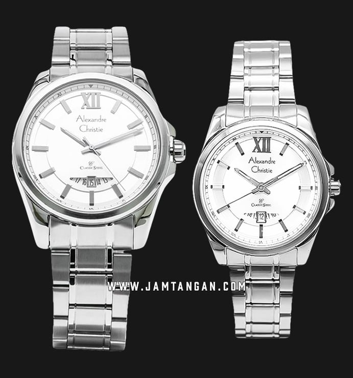 Alexandre Christie AC 8473 BSSSL Classic Steel Couple Silver Dial Stainless Steel Strap