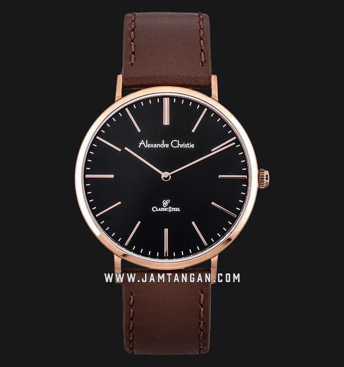 Alexandre Christie Classic Steel  AC 8490 MH LRGBA Man Black Dial Brown Leather Strap