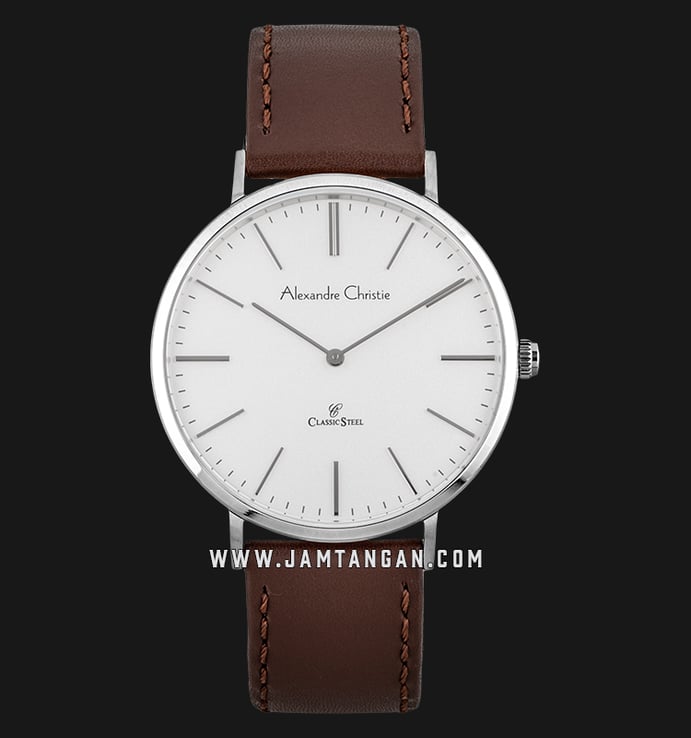 Alexandre Christie Classic Steel AC 8490 MH LSSSL Man White Dial Brown Leather Strap