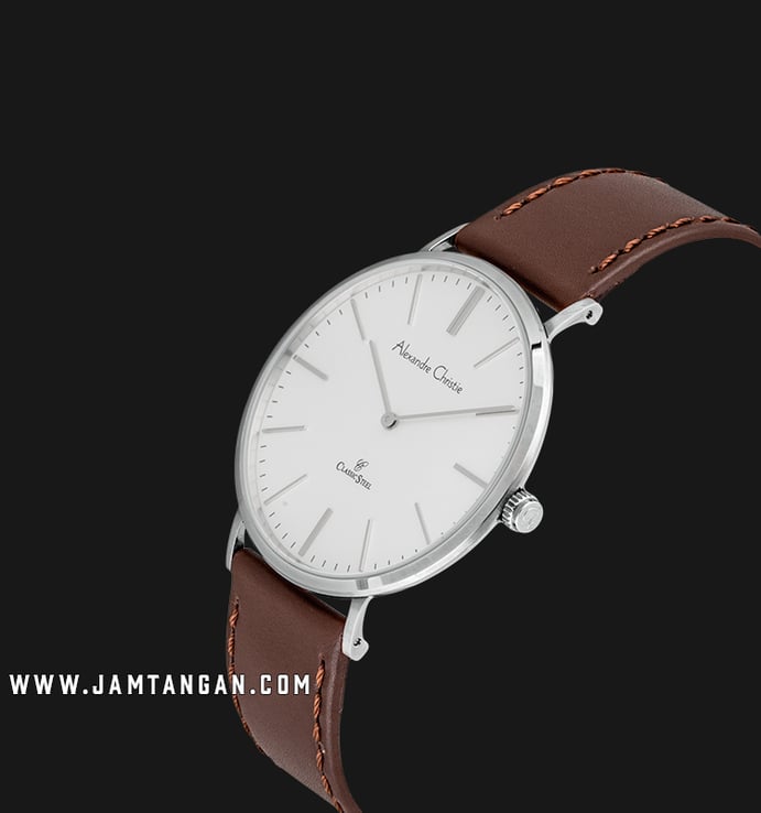 Alexandre Christie Classic Steel AC 8490 MH LSSSL Man White Dial Brown Leather Strap