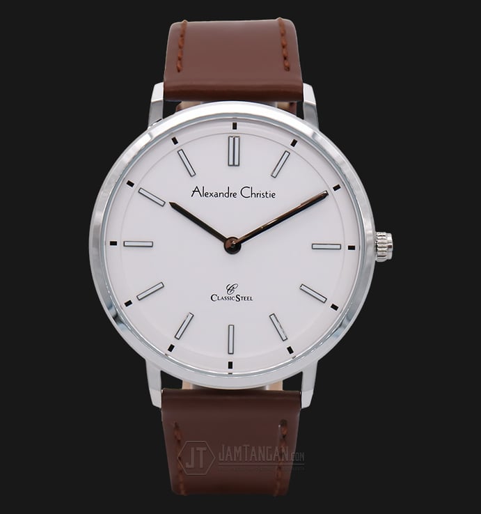Alexandre Christie AC 8492 MH LSSSL Man White Dial Brown Leather Strap
