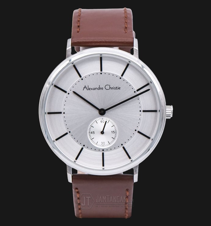 Alexandre Christie AC 8493 MS LSSSL Man Sport Silver Dial Brown Leather Strap