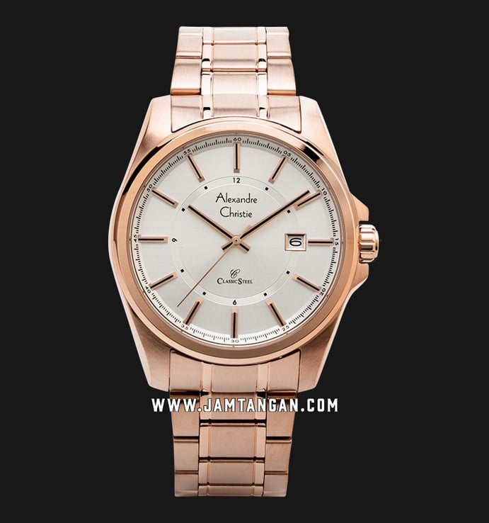 Alexandre Christie Classic Steel AC 8502 MD BRGSL Men Silver Dial Rose Gold Stainless Steel Strap