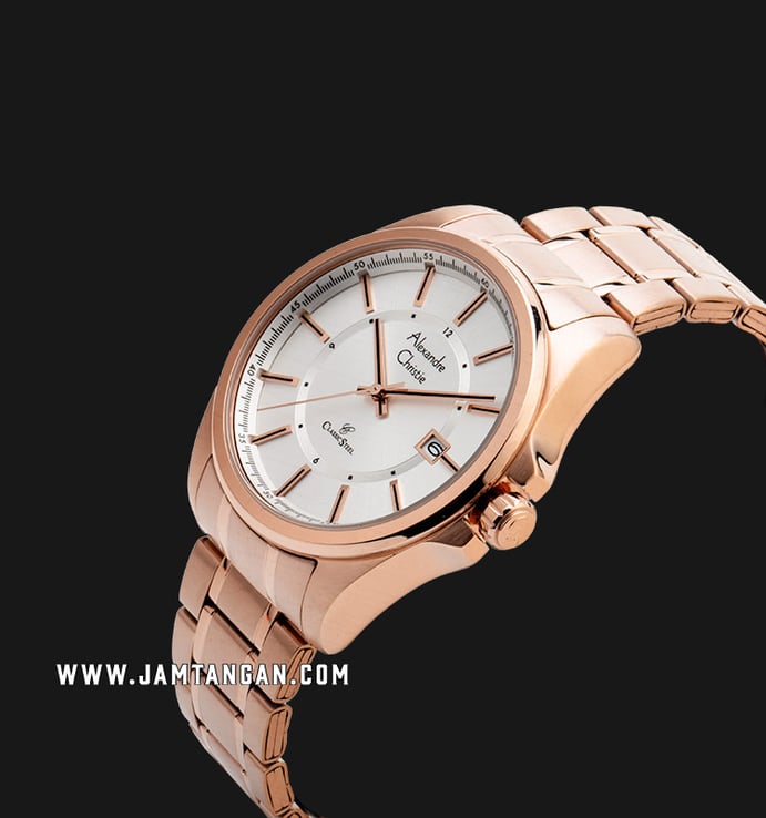 Alexandre Christie Classic Steel AC 8502 MD BRGSL Men Silver Dial Rose Gold Stainless Steel Strap