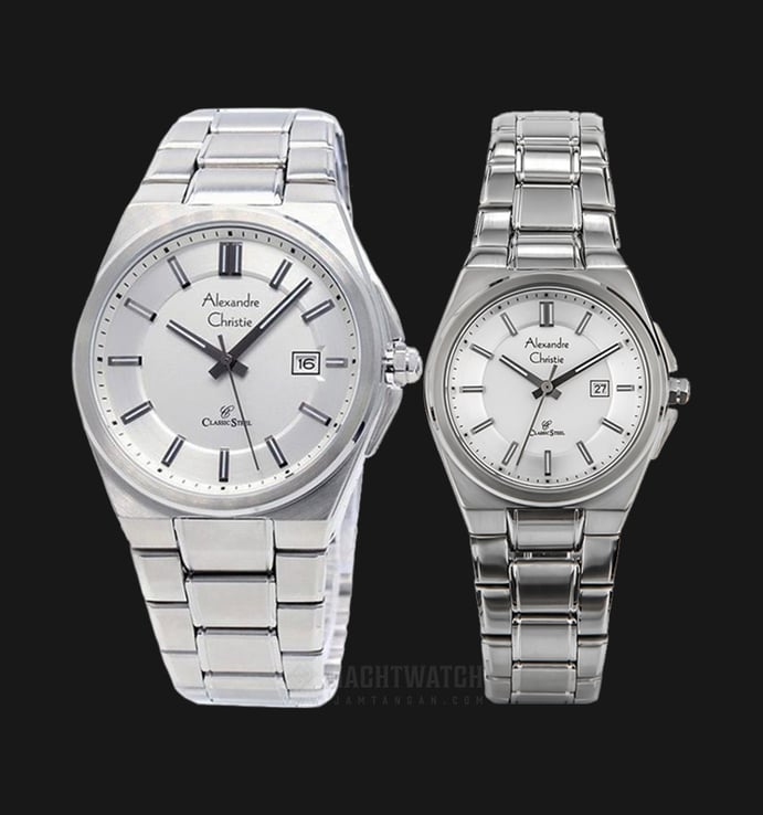 Alexandre Christie AC 8506 BSSSL Couple Silver Dial Stainless Steel Strap