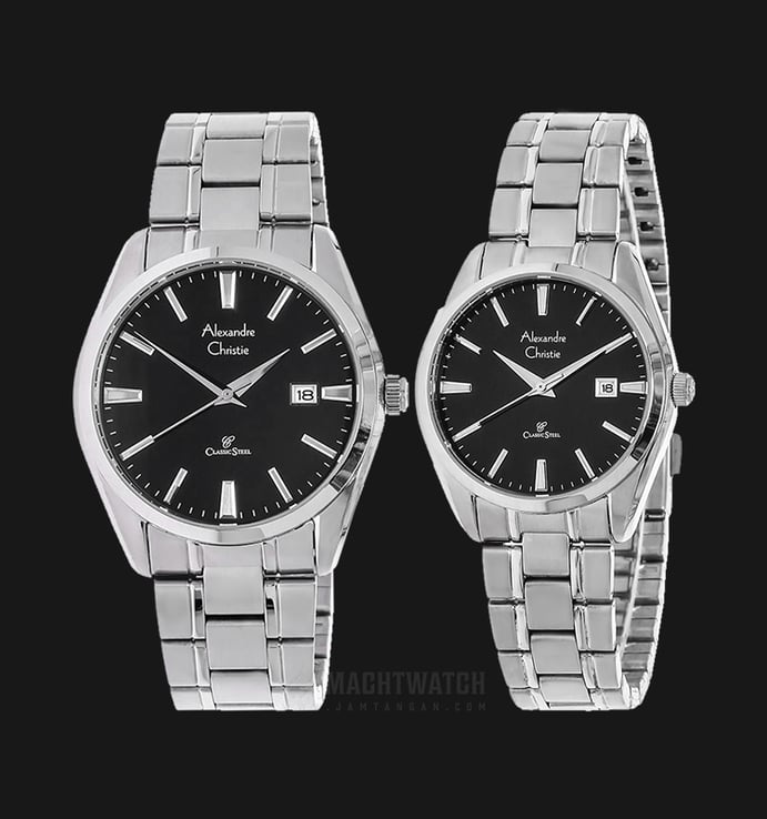 Alexandre Christie AC 8515 BSSBA Couple Black Dial Stainless Steel Strap