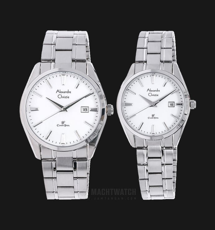 Alexandre Christie AC 8515 BSSSL Couple White Dial Stainless Steel Strap