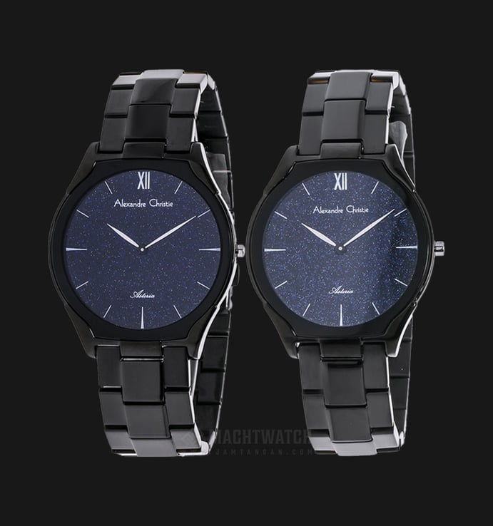 Alexandre Christie AC 8517 BIPBA Couple Blue Dial Black Stainless Steel Strap