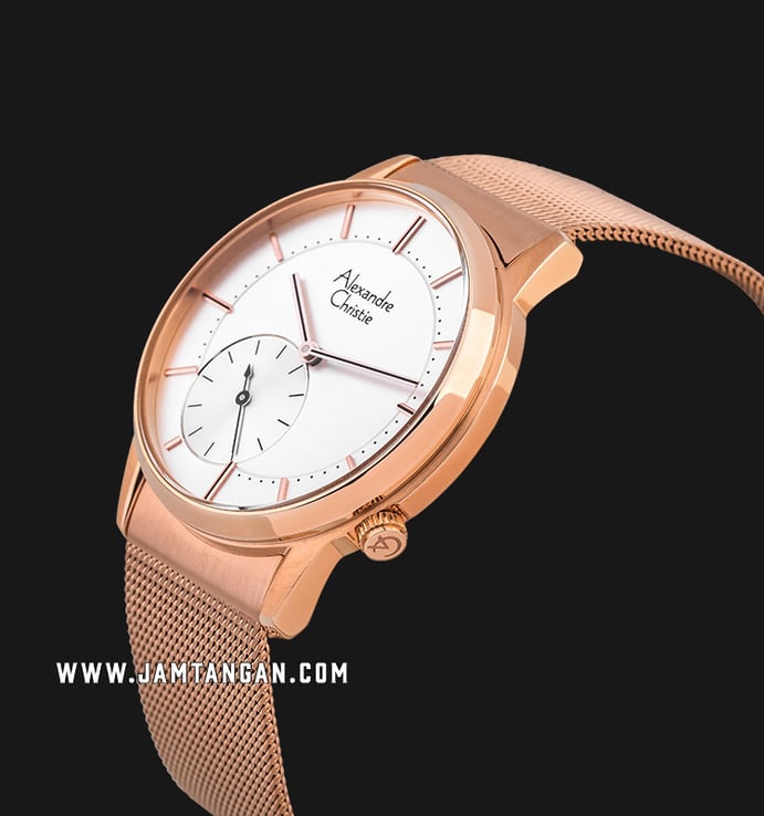 Alexandre Christie AC 8519 LS BRGSL Ladies Silver Dial Rose Gold Stainless Steel Strap