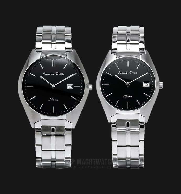 Alexandre Christie AC 8521 BSSBA Couple Black Dial Stainless Steel Strap