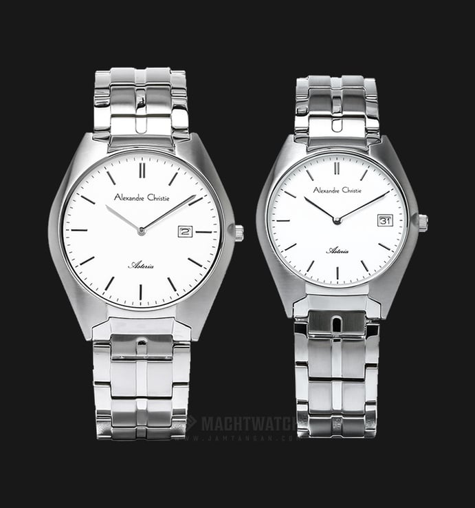 Alexandre Christie AC 8521 BSSSL Couple White Dial Stainless Steel Strap