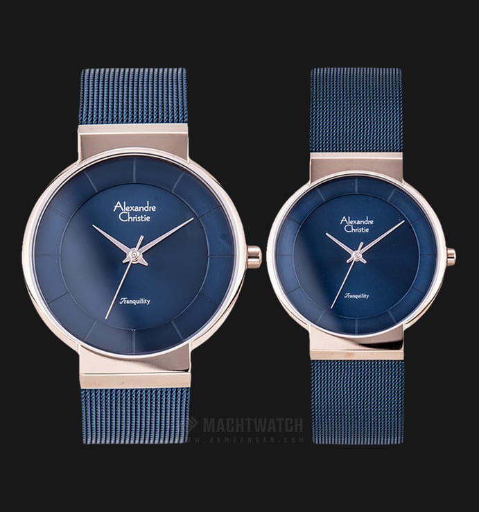 Alexandre Christie Tranquility AC 8523 BURBU Couple Blue Dial Blue Stainless Steel Strap