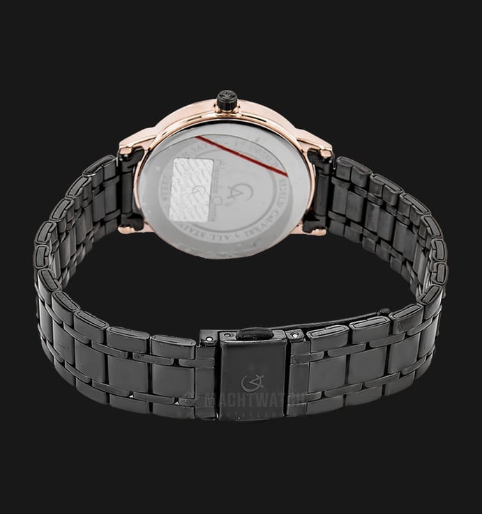 Alexandre Christie Classic AC 8528 LD BBRBA Ladies Black Dial Rose Gold Case Stainless Steel Strap