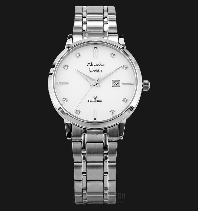 Alexandre Christie Classic AC 8528 LD BSSSL Ladies White Dial Stainless Steel Strap