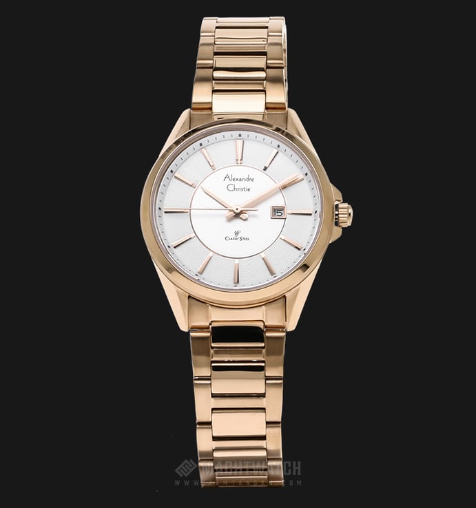 Alexandre Christie AC 8529 LD BRGSL Ladies Classic White Dial Rosegold Stainless Steel