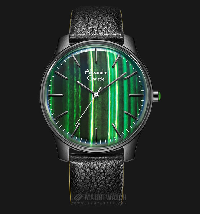 Alexandre Christie Signature AC 8532 MH LIGGN Green Theme Dial Black Leather Strap