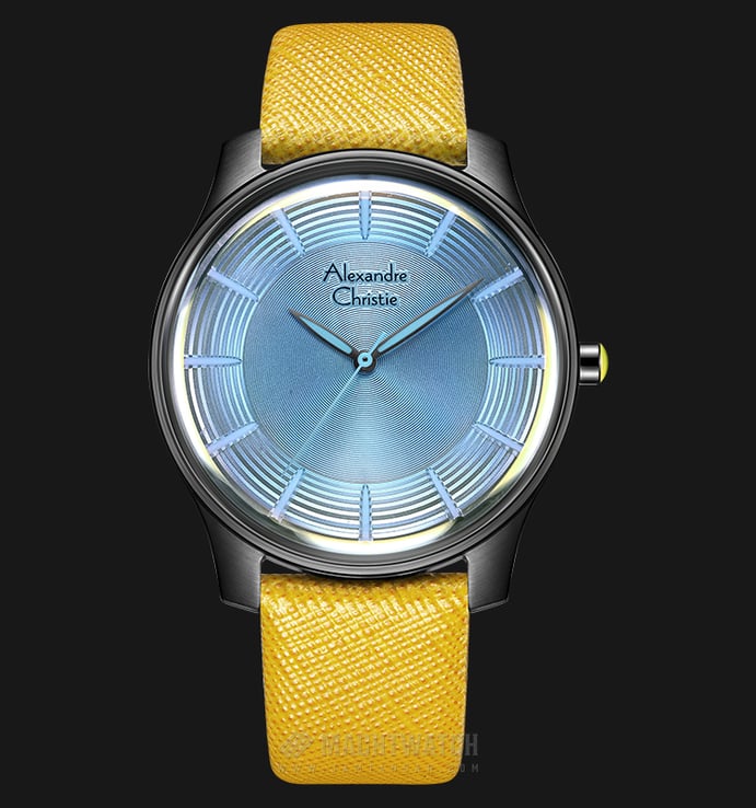 Alexandre Christie Signature AC 8532 MH LIGSLYL Watch Blue Dial Yellow Leather Strap
