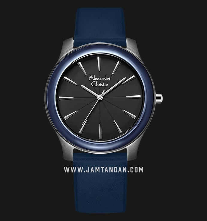 Alexandre Christie AC 8532 MH LIPBABU Signature Watch Black Dial Navy Blue Leather Strap