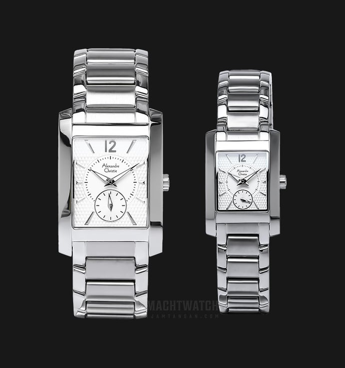 Alexandre Christie AC 8533 BSSSL Couple White Pattern Dial Stainless Steel Strap