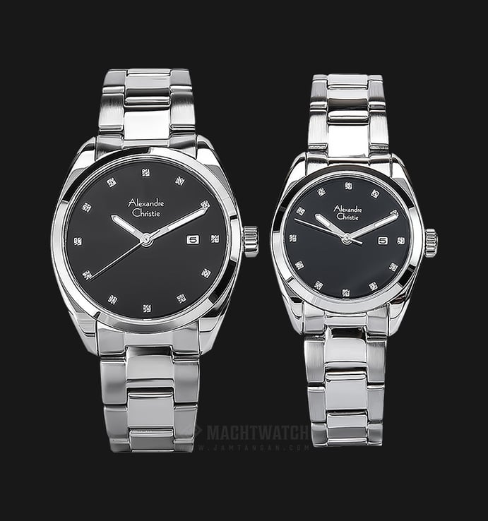 Alexandre Christie AC 8534 BSSBA Couple Black Dial Stainless Steel Strap