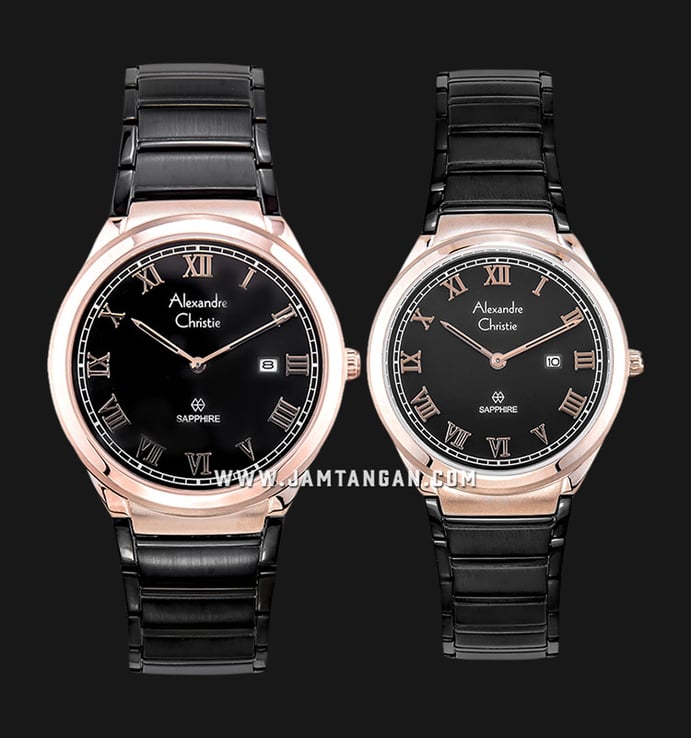 Alexandre Christie Classic AC 8538 BBRBA Couple Black Dial Black Stainless Steel Strap