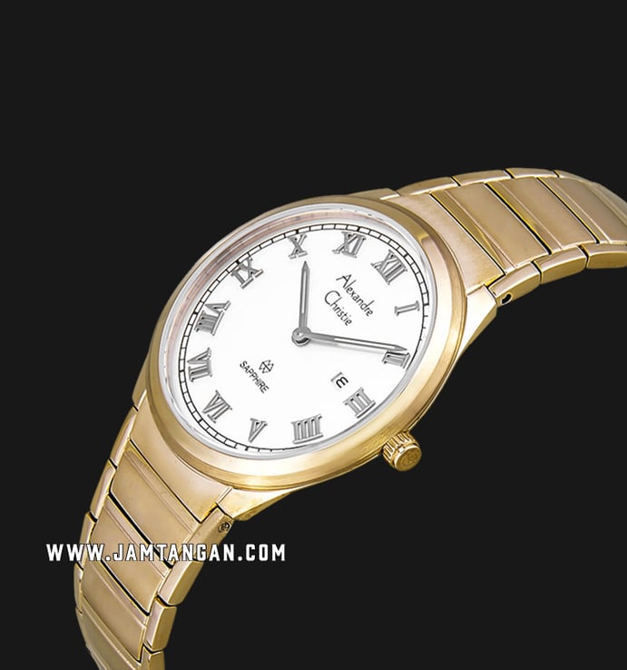 Alexandre Christie Classic AC 8538 BCGSL Couple White Dial Gold Stainless Steel Strap