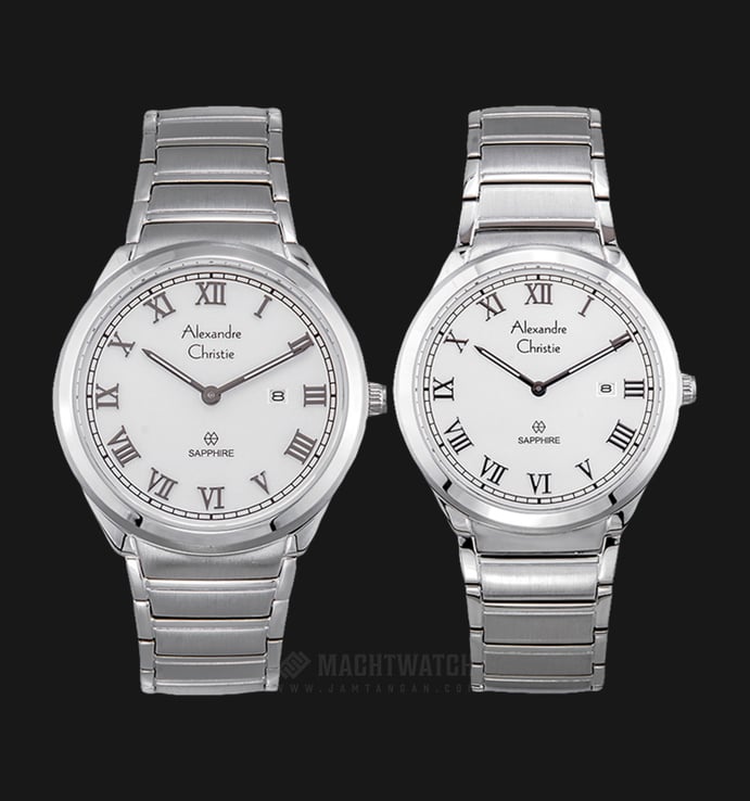 Alexandre Christie Classic AC 8538 BSSSL Couple White Dial Stainless Steel Strap