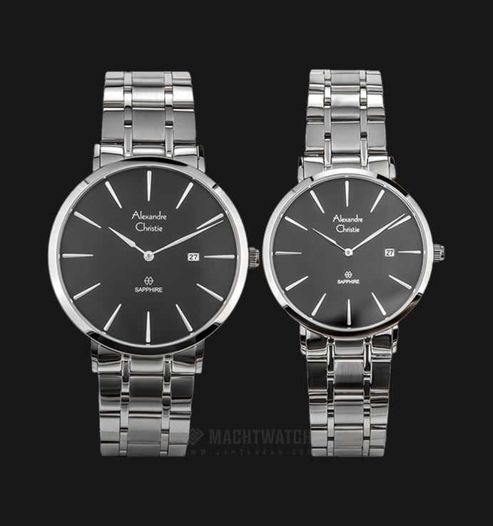 Alexandre Christie AC 8539 BSSBA Couple Black Dial Stainless Steel Strap