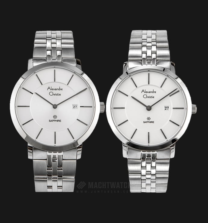 Alexandre Christie AC 8543 BSSSL Couple White Dial Stainless Steel Strap