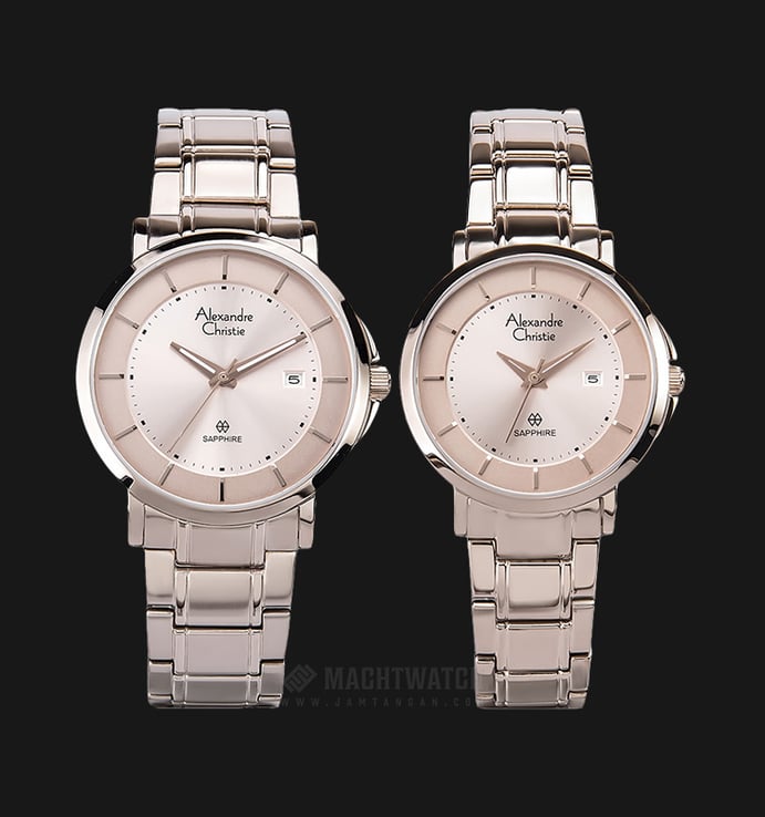 Alexandre Christie AC 8545 BCGCN Couple Taupe Sunray Dial Taupe Stainless Steel Strap