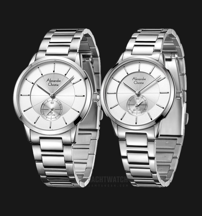 Alexandre Christie AC 8546 BSSSL Couple Silver Dial Stainless Steel Strap