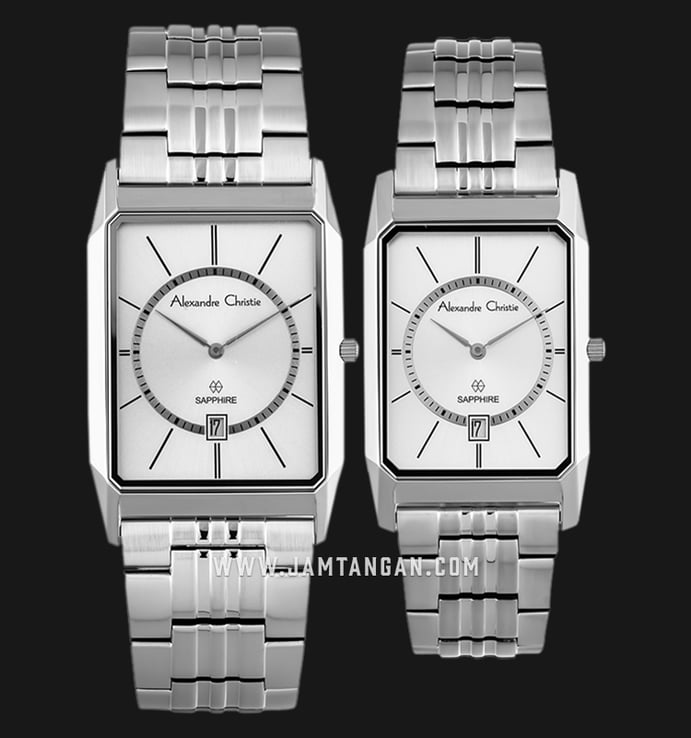 Alexandre Christie AC 8549 BSSSL Couple Silver Dial Stainless Steel Strap