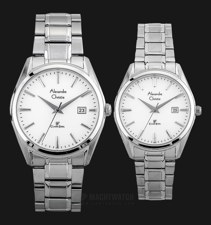 Alexandre Christie AC 8554 BSSSL Couple White Dial Stainless Steel Strap