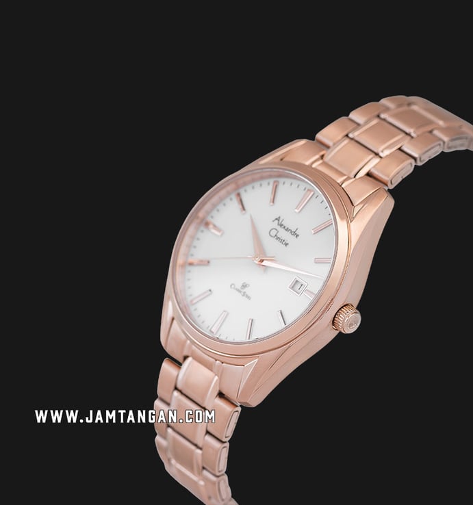 Alexandre Christie AC 8554 LD BRGSL Ladies Silver Gold Dial Rose Gold Stainless Steel Strap