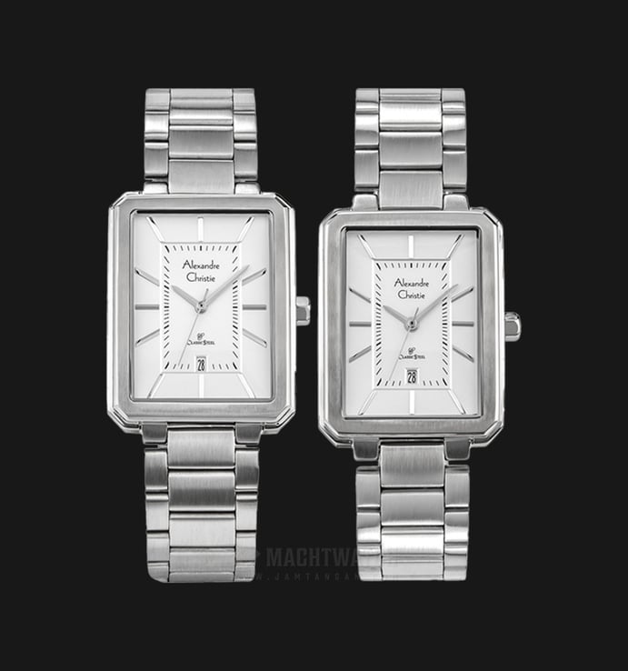 Alexandre Christie AC 8555 BSSSL Couple White Dial Stainless Steel Strap