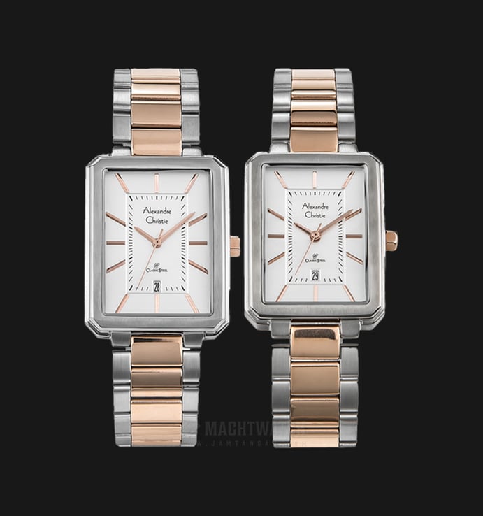 Alexandre Christie AC 8555 BTRSL Couple White Dial Dual Tone Stainless Steel Strap