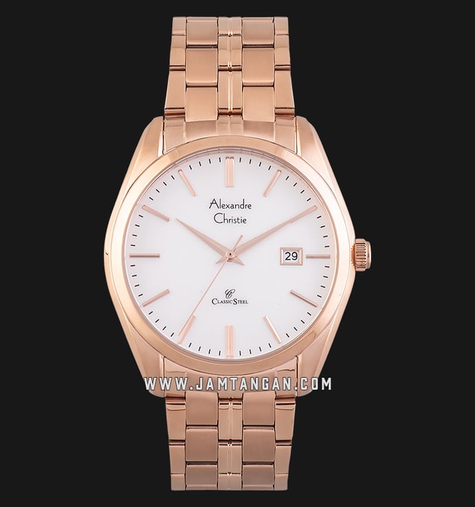 Alexandre Christie Classic Steel AC 8558 MD BRGSL Men Silver Dial Rose Gold Stainless Steel Strap