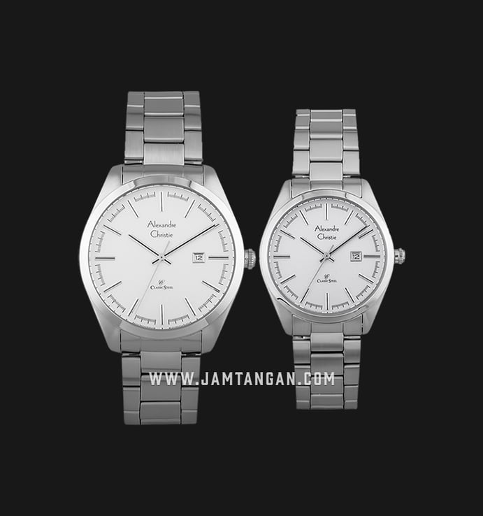 Alexandre Christie AC 8560 BSSSL Couple White Dial Stainless Steel