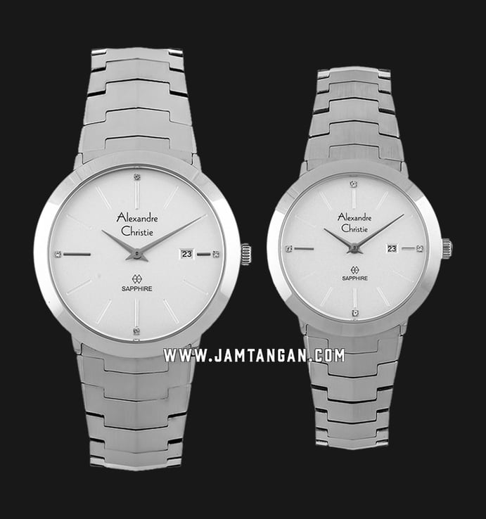 Alexandre Christie AC 8568 BSSSL Couple Silver Dial Stainless Steel Strap