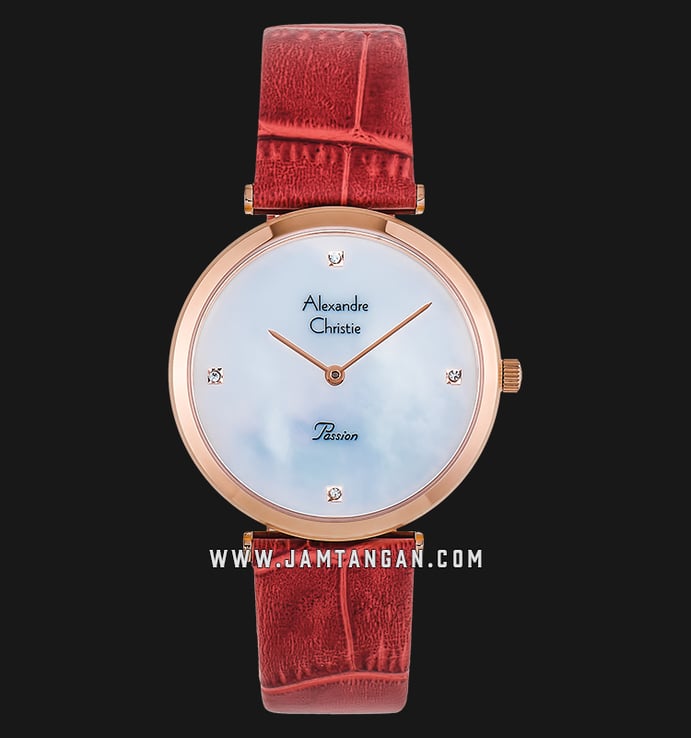 Alexandre Christie AC 8577 LH LRGMSRE Ladies Mother of Pearl Dial Red Leather Strap