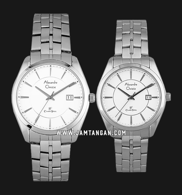 Alexandre Christie AC 8578 BSSSL Couple White Dial Stainless Steel