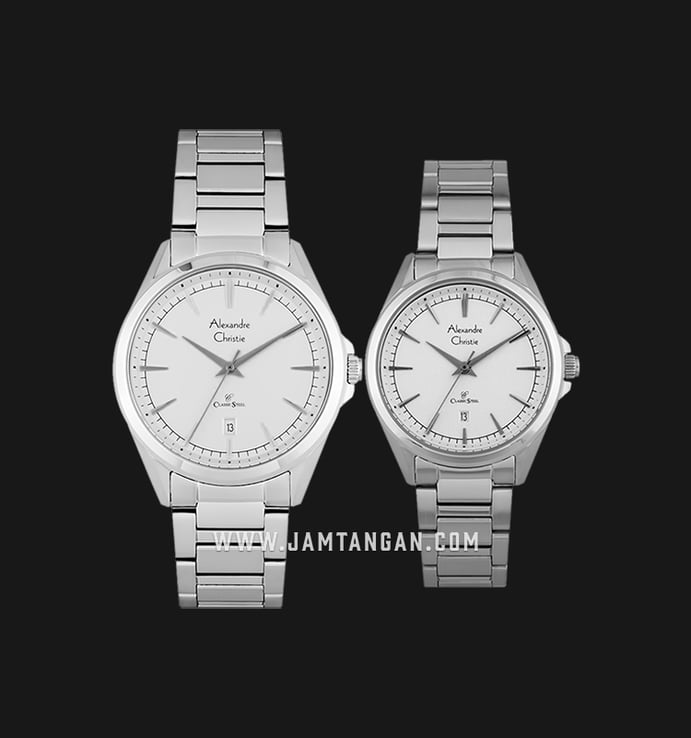 Alexandre Christie AC 8580 BSSSL Couple White Dial Stainless Steel