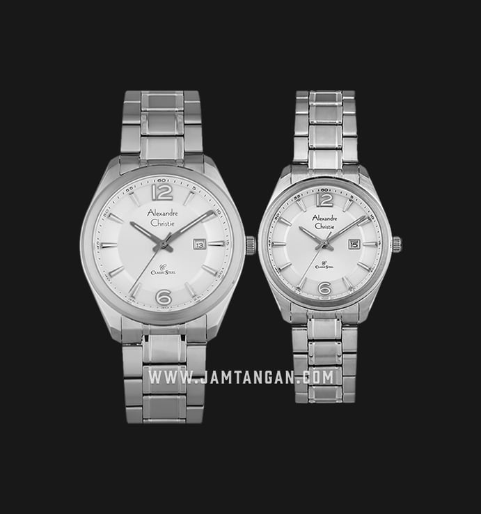 Alexandre Christie AC 8583 BSSSL Couple White Dial Stainless Steel