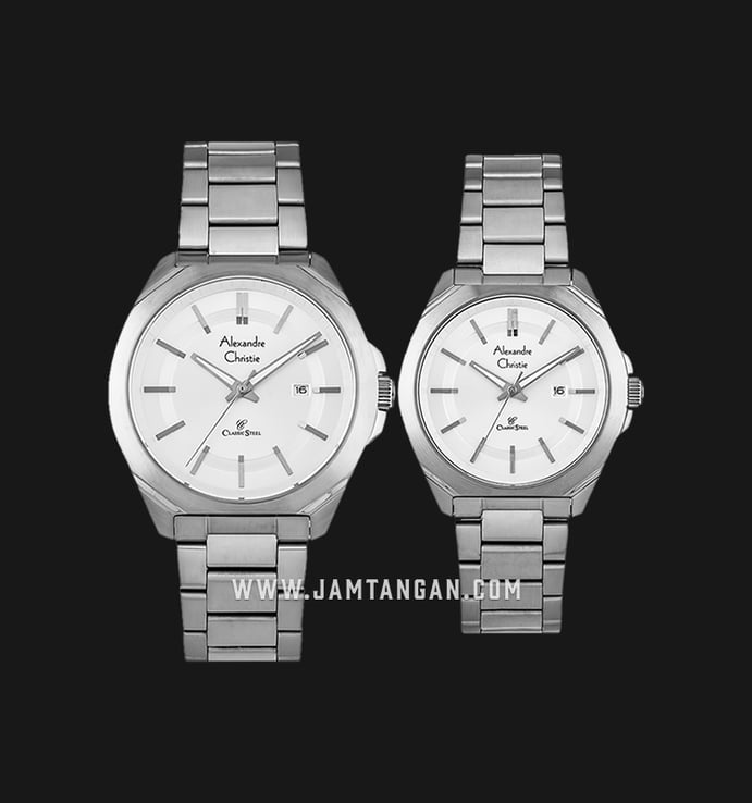 Alexandre Christie AC 8584 BSSSL Couple White Dial Stainless Steel