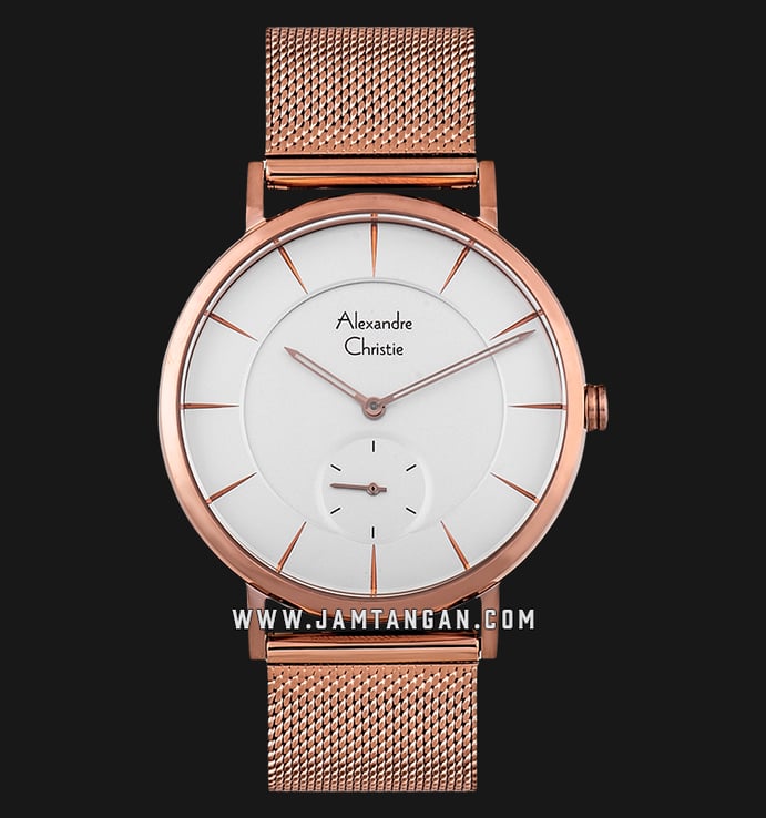 Alexandre Christie Classic AC 8586 MS BRGSL Man White Dial Rose Gold Stainless Steel Strap