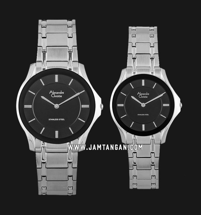 Alexandre Christie AC 8605 BSSBA Couple Black Dial Stainless Steel Strap