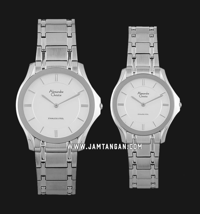 Alexandre Christie AC 8605 BSSSL Couple Silver Dial Stainless Steel Strap